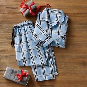 2-Piece Men's Plaid Traditional PJ Set, Side-seam Slash Pockets, Cotton