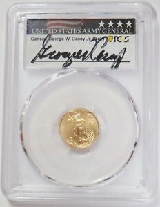 2021 GOLD $5 AMERICAN EAGLE 1/10 OZ GEORGE CASEY SIGNED PCGS MS 70 FIRST STRIKE
