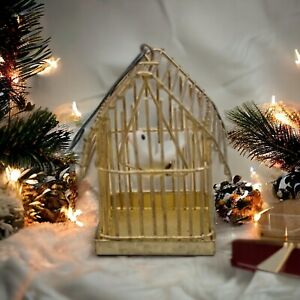 Vintage Brass Tone Bird Cage White Dove Bird Christmas Tree Ornament