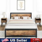 King/Queen/Full Size Bed Frame Metal Platform With Wooden Headboard