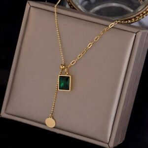 Fashion Green Crystal Stainless Steel Necklace Pendant Clavicle Women's Jewelry