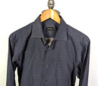 ERMENEGILDO ZEGNA Sz L Shirt Blue Brown Geometric Button-Up Long Sleeve