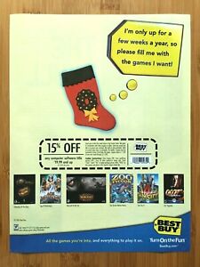 2002 BEST BUY PC Video Games Coupon Print Ad/Poster WarCraft Bond 007 Christmas
