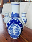 Vintage Blue Hues Chinese China 3 Flute Finger Arm Tulipier Tulip Vase 8