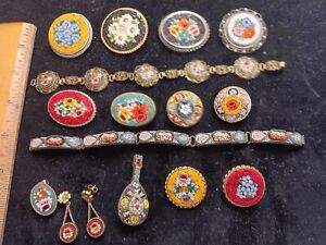 Jewelry Lot - Vintage Italian Antique Micro Mosaic Brooches + Bracelets, etc.