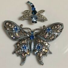 Into the Blue - Contemporary Blue Rhinestone Butterfly & Dragonfly Pin/ Brooch