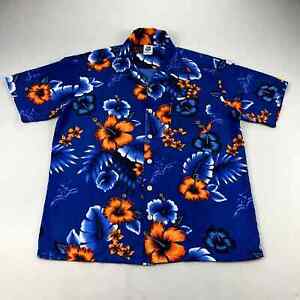Vintage Kennington Hawaiian Shirt Adult Large Blue Floral Island Beach Art 90s