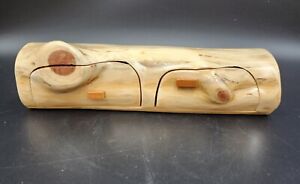 R & A Wood Crafts Hand Crafted 2 Hidden Drawer Trinket Log Jewelry Box 10.25