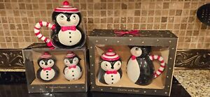 Johanna Parker Penguin Christmas Salt/Pepper, Sugar/Creamer, Mug Set NIB
