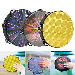 8 Inch Double Row Jingles Handheld Tambourine Wooden Percussion Drum Instrument