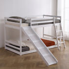Twin Over Twin/Full Bunk Bed Wood Loft Bed with Ladder and Full-Length Guardrail