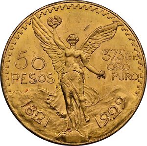 1929 Mexico 50 Peso Gold Coin NGC MS62 Mint State Great Luster Brand New Holder!