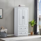 Wood Wardrobe Armoire Cabinet 2 Door | White Tall Wardrobe Closet With Drawers