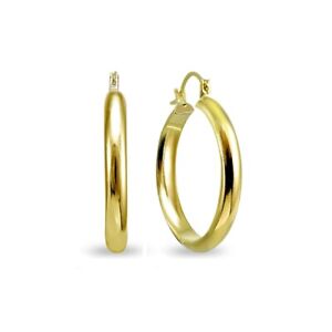 14K Gold 3x25mm Half Round Polished Lightweight Click-Top Hoop Earrings