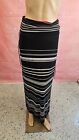 White House Black Market Women Black Rayon Striped Stretch Maxi Skirt Size Small