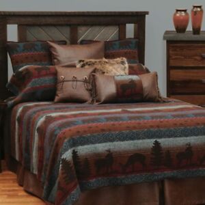 $558 Wooded River Deer Bear Meadow Cal King Cabin Bedspread Coverlet Blanket NWT