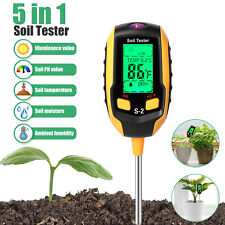 5 in 1 LCD Digital Soil PH Meter Tester Moisture Humidity LED Light Garden Plant