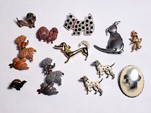 12 Piece Vintage and Modern Mixed Style Dog Brooch/Pin Lot - J.J., Gerrys