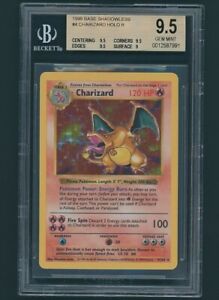 BGS 9.5 Shadowless Charizard 1999 Pokemon Base Unlimited #4/102 Holo Rare