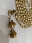 Sign Miriam Haskell Huge Pearls Baroque Rhinestone Huge Leaves Necklace Jewelry