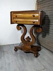 Antique Victorian Empire Drop Leaf Work Sewing Table 2-Drawer - Harp Lyre