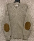 Vintage Orvis Mens Brown Wool Knit Zip Elbow Patch Cardigan Sweater Size Large