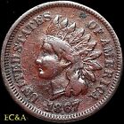 1867/67 INDIAN HEAD CENT POPULAR REPUNCHED DATE IN CHOICE VERY FINE  (IH947)