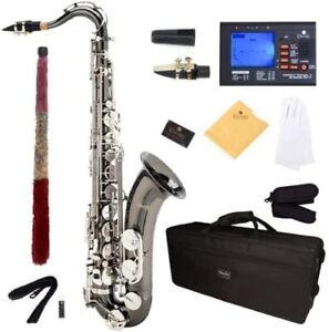 Mendini Tenor Saxophone, L+92D B Flat, Case, Tuner & Mouthpiece - Black w/Nickel