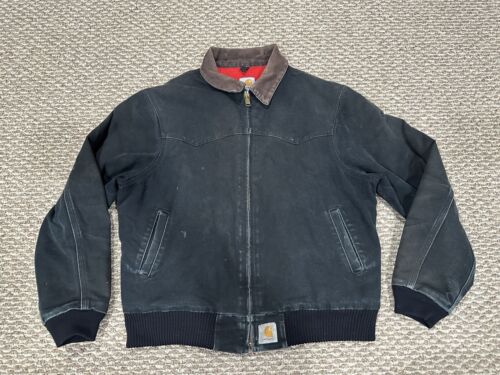 VTG USA Carhartt Santa Fe Western Jacket J13 BLK Quilted Flannel Lined Men's L