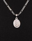 Sterling Silver Small Virgin Mary Pendant With 22” Figaro Silver Chain