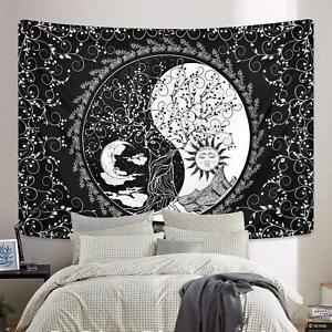Sun and Moon Tapestry Mandala Yin Yang Tapestry Black and White Tapestries Ps...