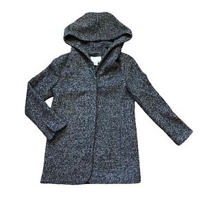 Bar III Women's Gray, Black Hooded Polyester, Wool Blend Coat Size Medium