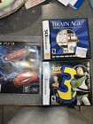 two Nintendo DS games (Toy Story 3, Brain Age 2) and one PS3 game (Cars 2)