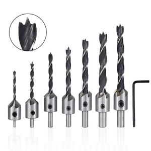 7x HSS Countersink Drill Bit 3-10mm Woodworking Pilot Screw Hole Set with Wrench