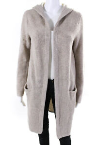 Jenni Kayne Womens Wool + Cashmere Knit Hooded Cardigan Sweater Beige Size XS