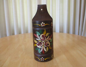 New ListingVintage Collectible Wooden Wall Vase - Hand Painted In England -Folk Art Flowers