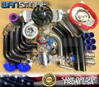 T4 Universal T76 Turbocharger Turbo Kit IC+BOV+WG+DP+Gause Front Top Mount BK BL (For: CRX)