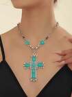 Turquoise Cross Charm Necklace Exaggerated Jewelry Statement Necklace