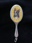 RARE Antique Guilloche Enamel Boston Terrier Sterling Silver Chatelaine Mirror