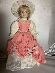Vintage 16” Numbered 107 Court Of Dolls  Porcelain box & stand Blonde Long Braid