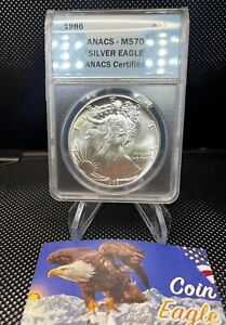 1986 SILVER EAGLE MS70 BRILLIANT BEAUTIFUL COIN ANACS CERTIFIED
