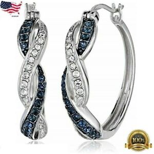 Fashion 925 Silver Plated Hoop Earring for Women Blue Cubic Zirconia Simulated