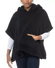 Womens Hooded Poncho Sherpa w/Pocket Black One Size JENNI $78 - NWT