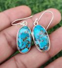 925 Sterling Silver Natural Blue Copper Turquoise Earring Festive Jewelry H808