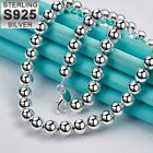 925 Sterling Solid Silver 8MM Hollow Ball Beaded Chain Necklace For Women Man