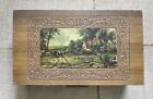 Vintage Carved Wood Jewelry Box w Decoupage Cottage In The Woods Picture