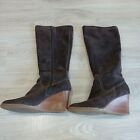 Ann Taylor Loft Brown Suede Leather Knee High Boots Wedge Heel - Sz 8 M