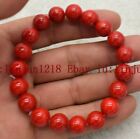 Natural 8/10/12mm South Sea Red Coral Round Gemstone Bracelet 7.5'' AAA+