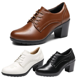 Women Round Toe Chunky Block Heel Office Comfort Oxford Shoes Pump Shoes