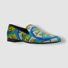 $850 Versace Men's Blue Printed Silk Loafer Slipper Shoes Size 46